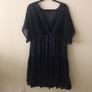 V-Cut Navy Floral Dress